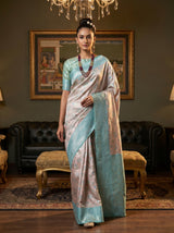 MIMOSA Half White Kanjivaram Art Silk Saree — pose 7 styling detail
