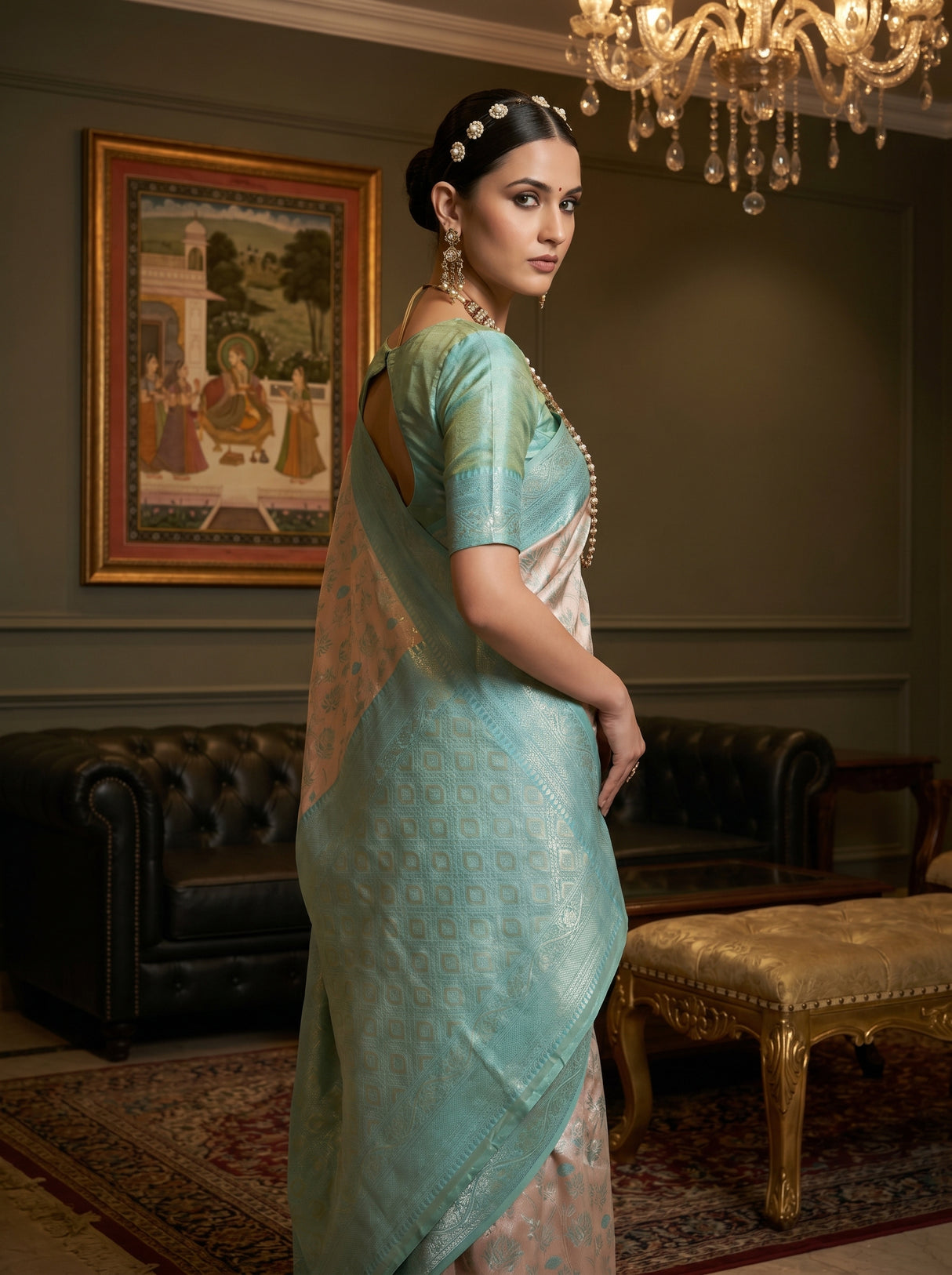 MIMOSA Half White Kanjivaram Art Silk Saree — pose 9 styling detail