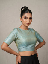 MIMOSA Half White Kanjivaram Art Silk Saree — blouse close-up