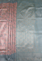 MIMOSA Half White Kanjivaram Art Silk Saree — pallu and zari work detail