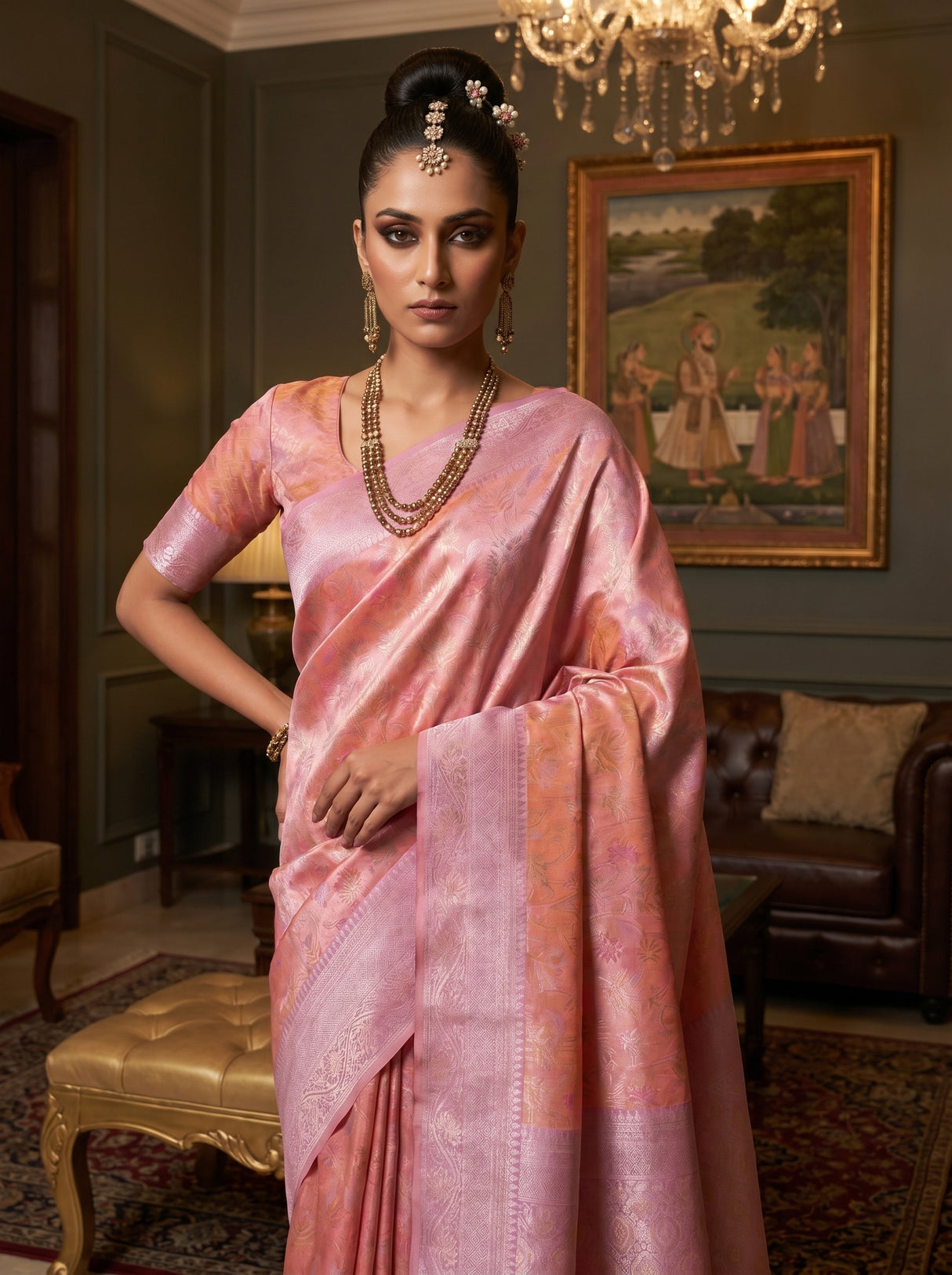 MIMOSA Pink Kanjivaram Art Silk Saree — pose 10 styling detail