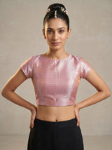 MIMOSA Pink Kanjivaram Art Silk Saree — blouse close-up