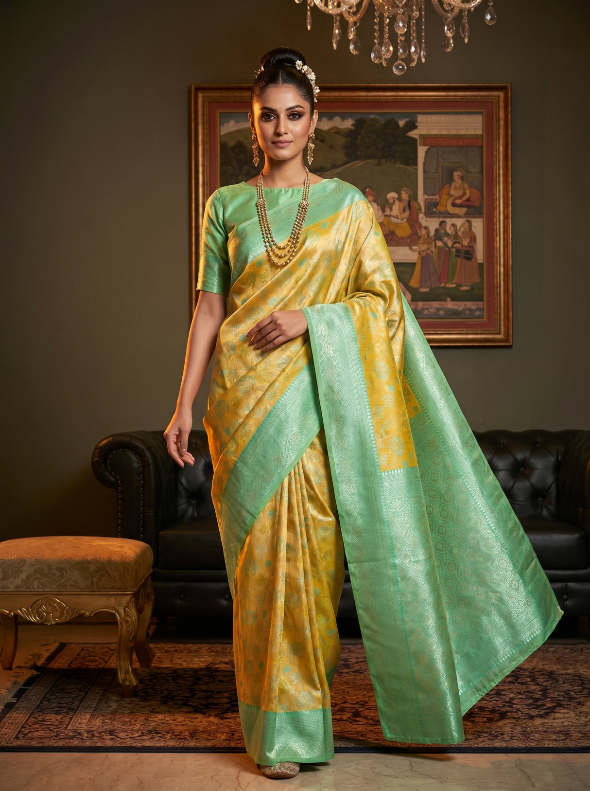 MIMOSA Pista Kanjivaram Art Silk Saree — pose 6 styling detail
