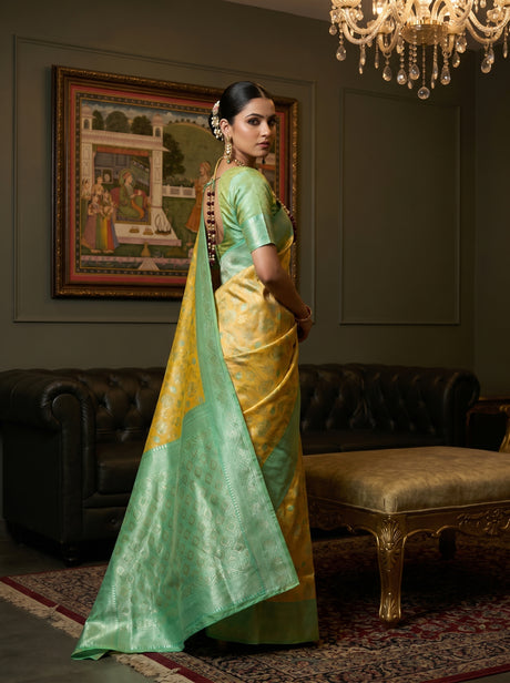 MIMOSA Pista Kanjivaram Art Silk Saree — pose 9 styling detail