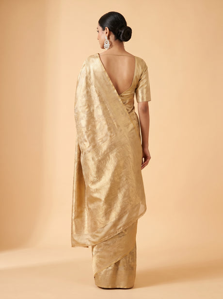 MIMOSA Chikoo Kanjivaram Saree — Unstitched Blouse Fabric