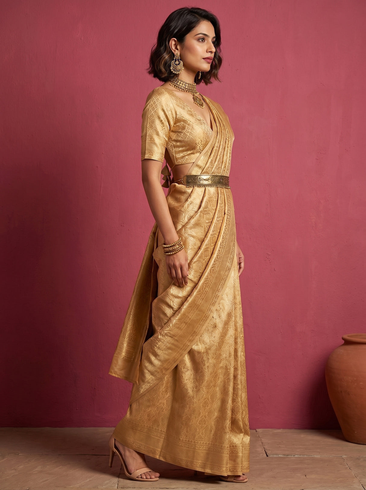 MIMOSA Chikoo Kanjivaram Saree — Pallu and Body Detail