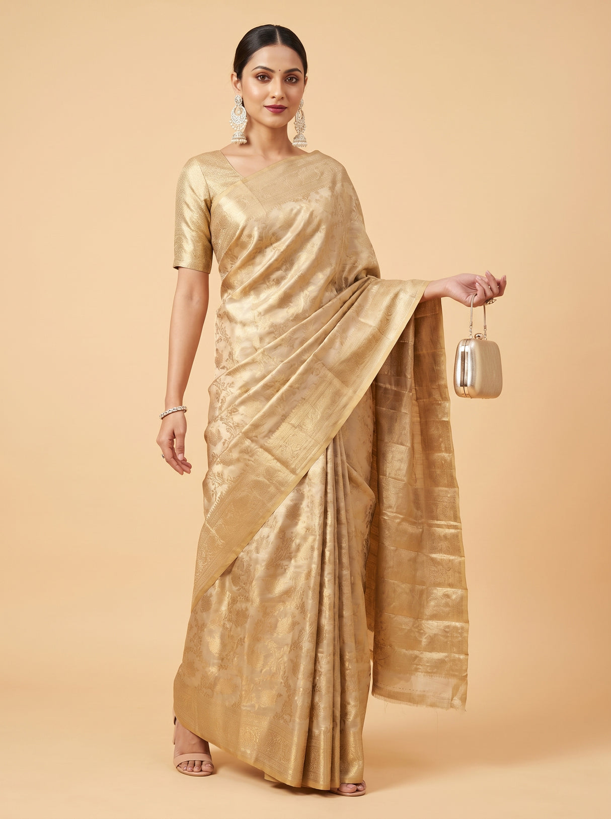 MIMOSA Chikoo Kanjivaram Art Silk Saree — pose 5 styling detail