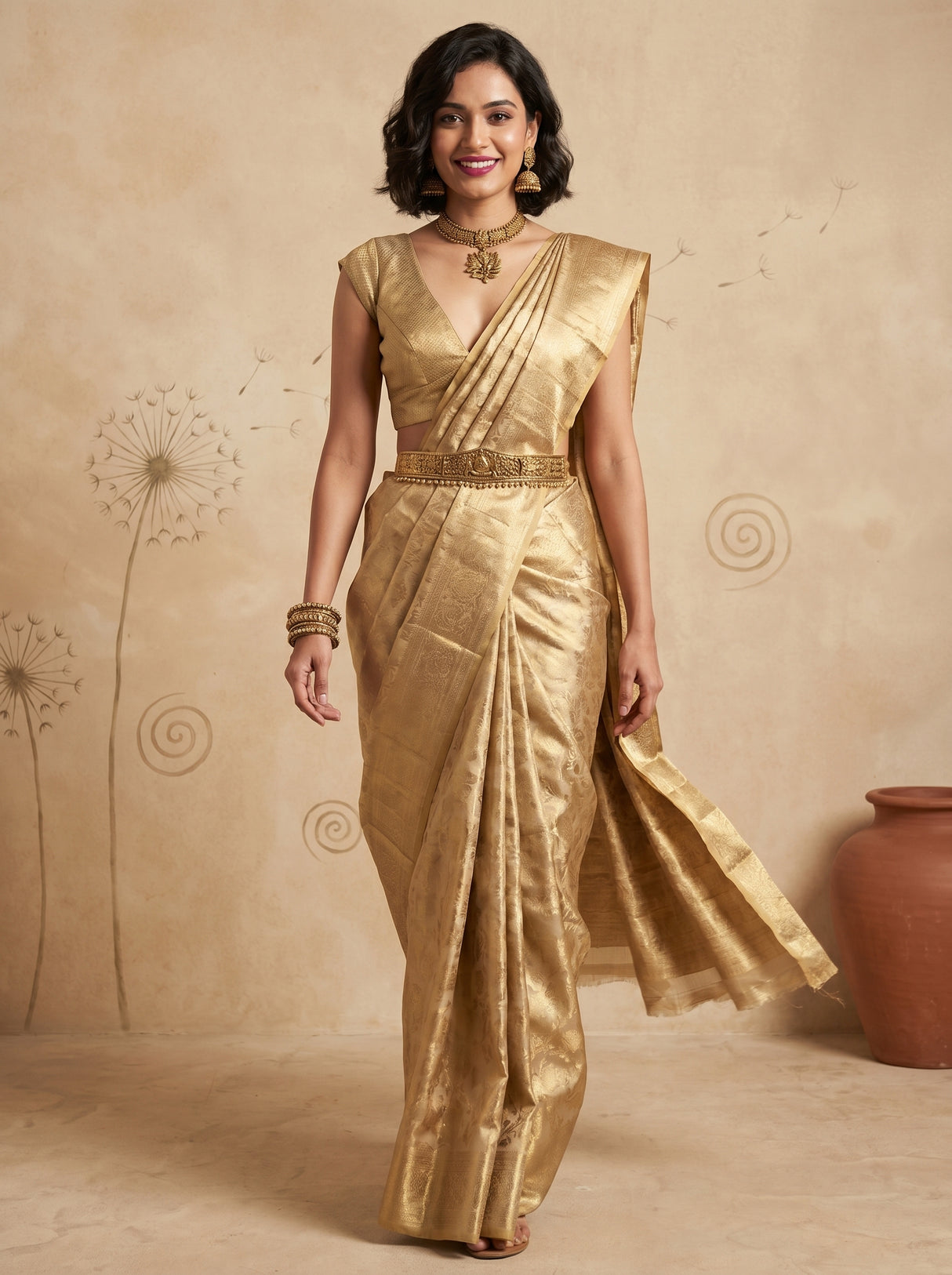 MIMOSA Chikoo Kanjivaram Art Silk Saree — pose 7 styling detail