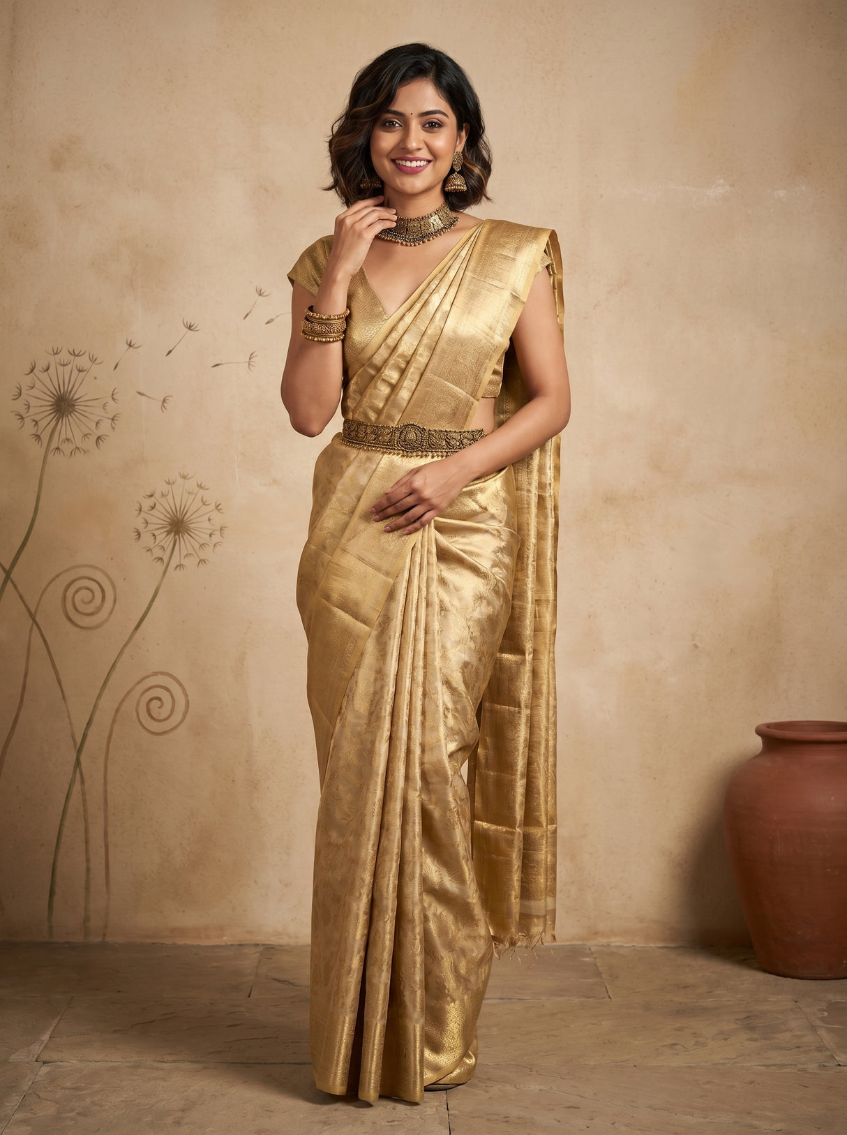 MIMOSA Chikoo Kanjivaram Art Silk Saree — pose 8 styling detail