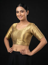 MIMOSA Chikoo Kanjivaram Art Silk Saree — blouse close-up