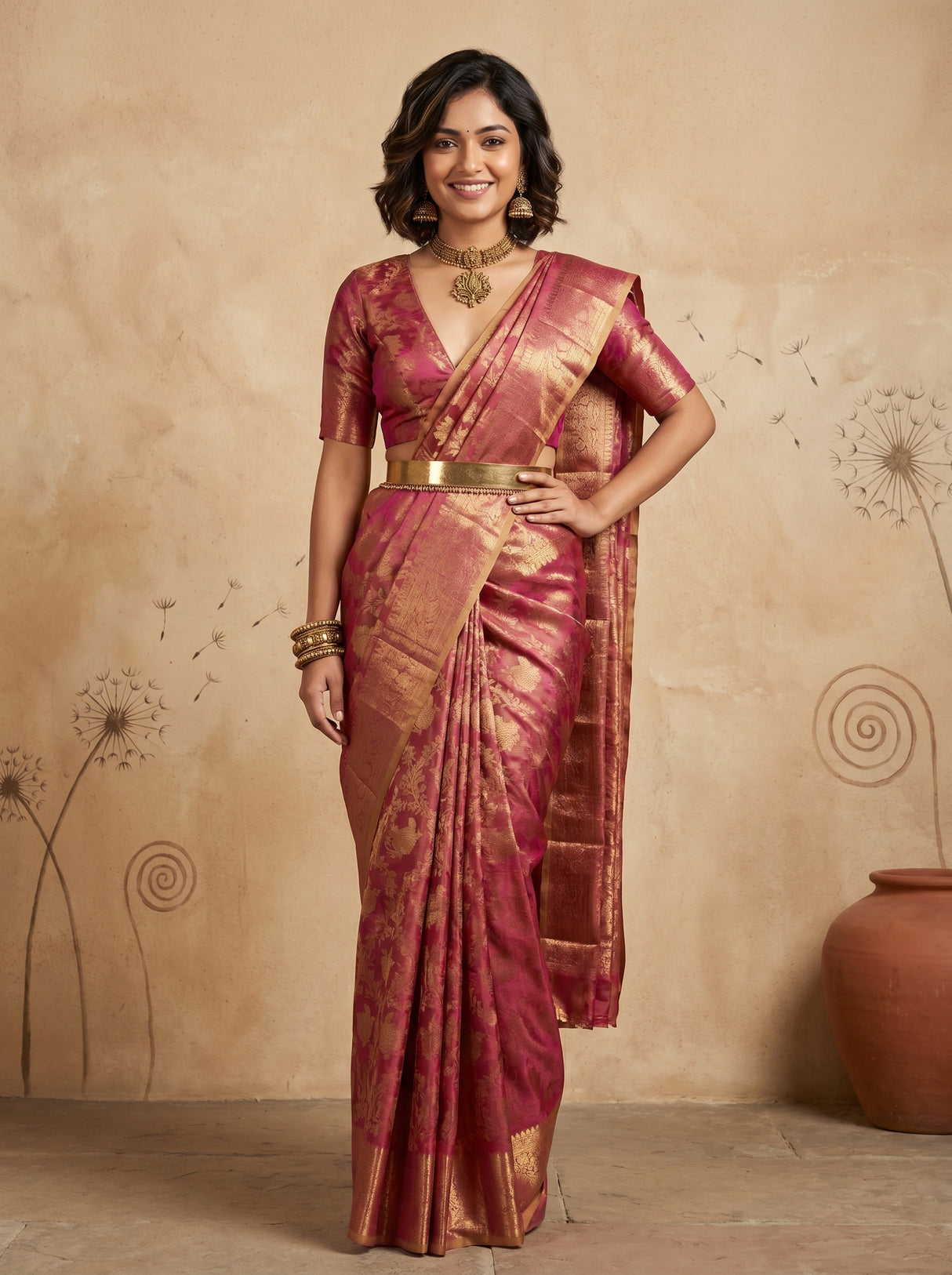 MIMOSA Gajari Kanjivaram Art Silk Saree — Mannequin Draped View