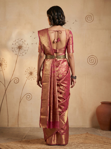 MIMOSA Gajari Kanjivaram Saree — Unstitched Blouse Fabric
