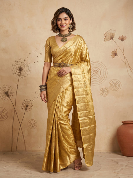 MIMOSA Mustard Kanjivaram Art Silk Saree — Mannequin Draped View