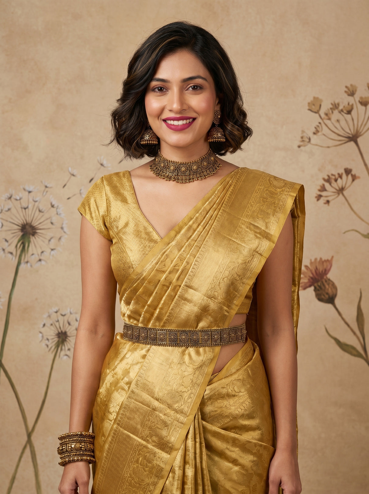 MIMOSA Mustard Kanjivaram Art Silk Saree — pose 10 styling detail