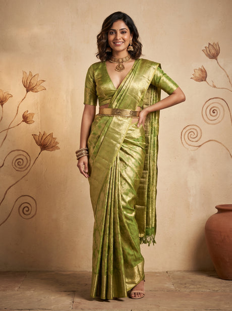 MIMOSA Olive Kanjivaram Art Silk Saree — Mannequin Draped View
