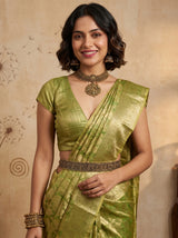 MIMOSA Olive Kanjivaram Art Silk Saree — pose 10 styling detail