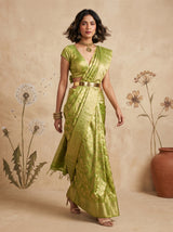 MIMOSA Olive Kanjivaram Saree — Pallu and Body Detail