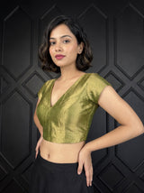 MIMOSA Olive Kanjivaram Art Silk Saree — blouse close-up