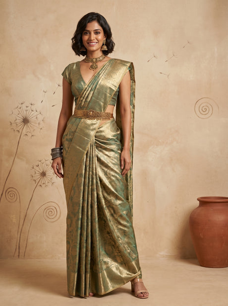 MIMOSA Rama Kanjivaram Art Silk Saree — Mannequin Draped View