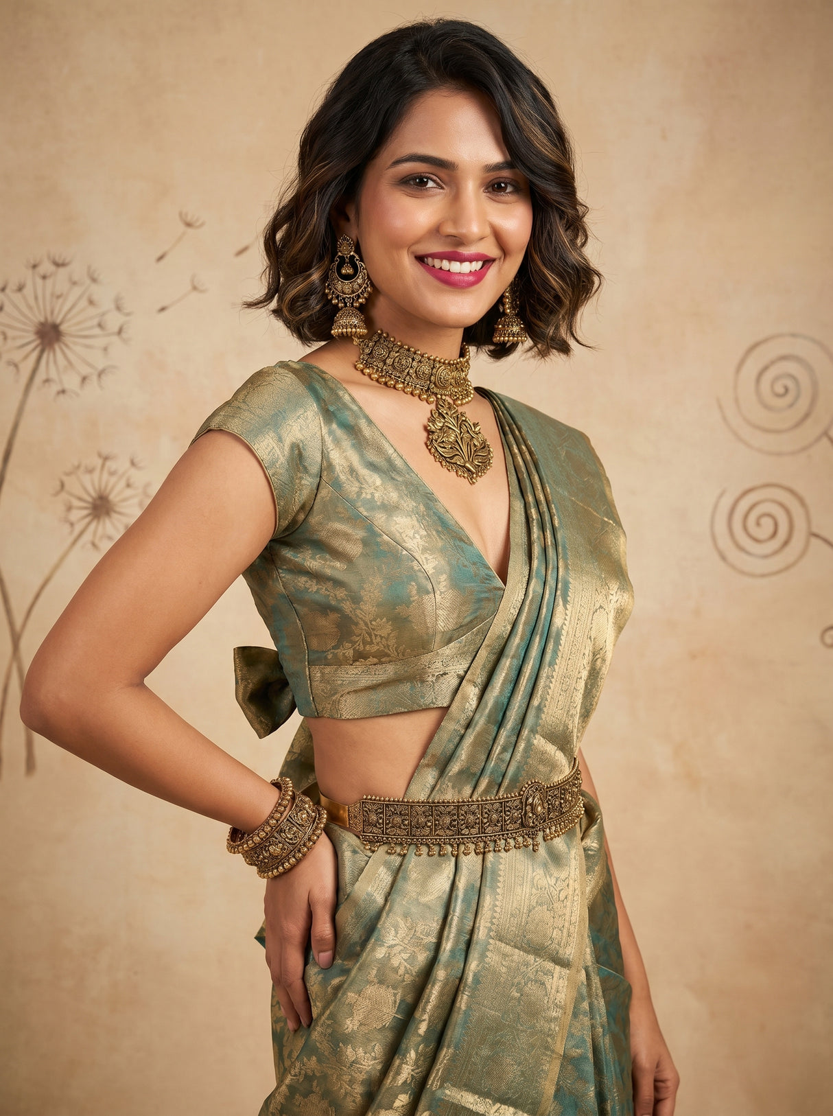 MIMOSA Rama Kanjivaram Art Silk Saree — pose 10 styling detail