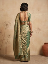 MIMOSA Rama Kanjivaram Saree — Unstitched Blouse Fabric