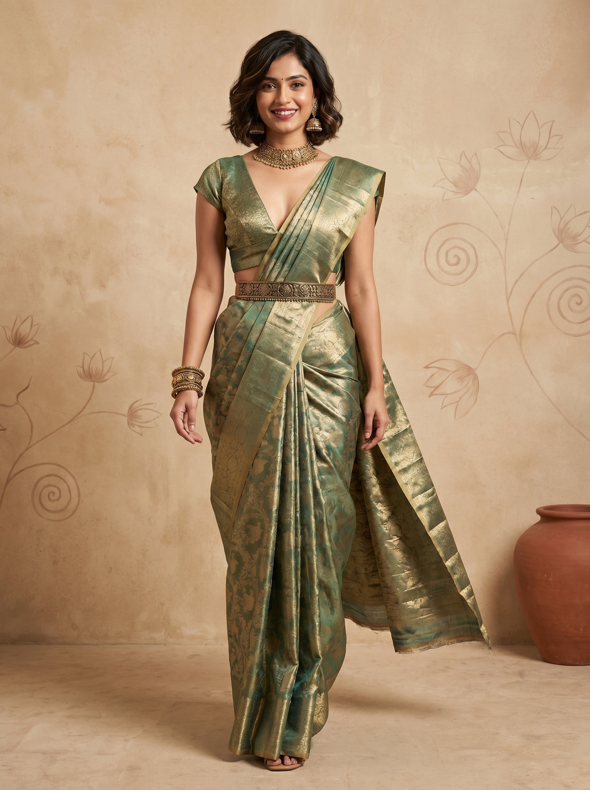 MIMOSA Rama Kanjivaram Saree — Pallu and Body Detail