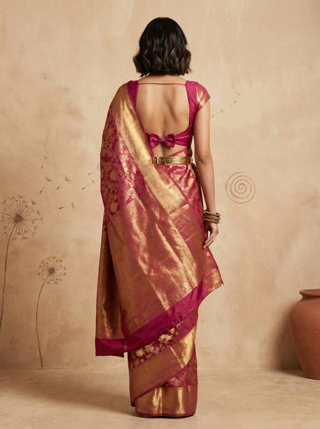 MIMOSA Rani Kanjivaram Saree — Unstitched Blouse Fabric