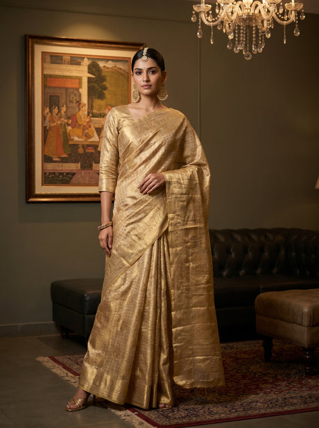 MIMOSA Chikoo Kanjivaram Art Silk Saree — Mannequin draped view