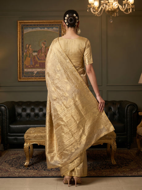 MIMOSA Chikoo Kanjivaram Art Silk Saree — Unstitched blouse fabric detail