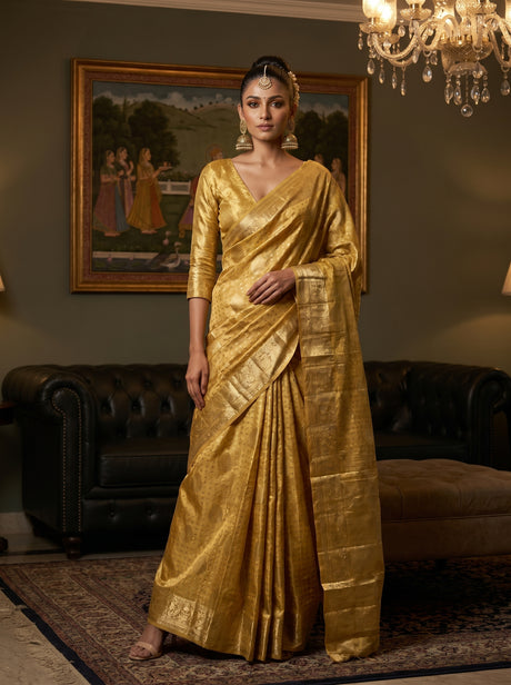 MIMOSA Mustard Kanjivaram Art Silk Saree — Mannequin draped view