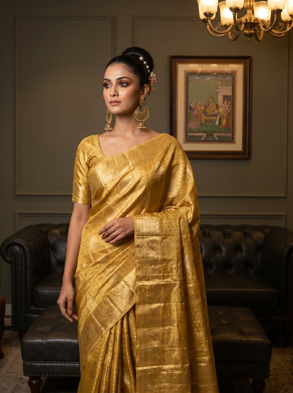 MIMOSA Mustard Kanjivaram Art Silk Saree — pose 10 styling detail