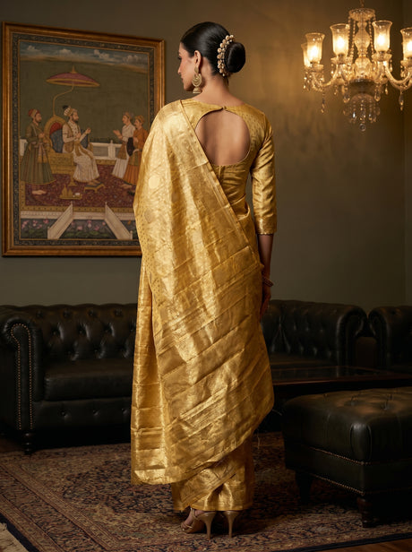 MIMOSA Mustard Kanjivaram Art Silk Saree — Unstitched blouse fabric detail