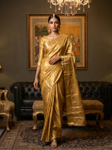 MIMOSA Mustard Kanjivaram Art Silk Saree — Model in a festive setting