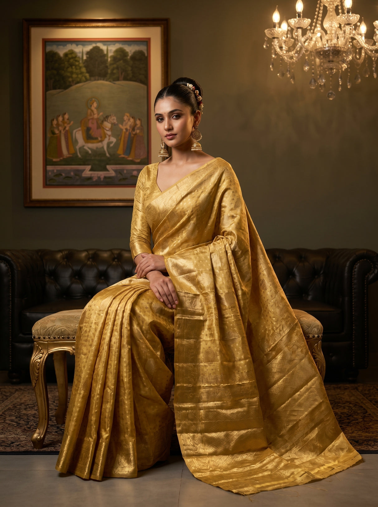 MIMOSA Mustard Kanjivaram Art Silk Saree — pose 8 styling detail