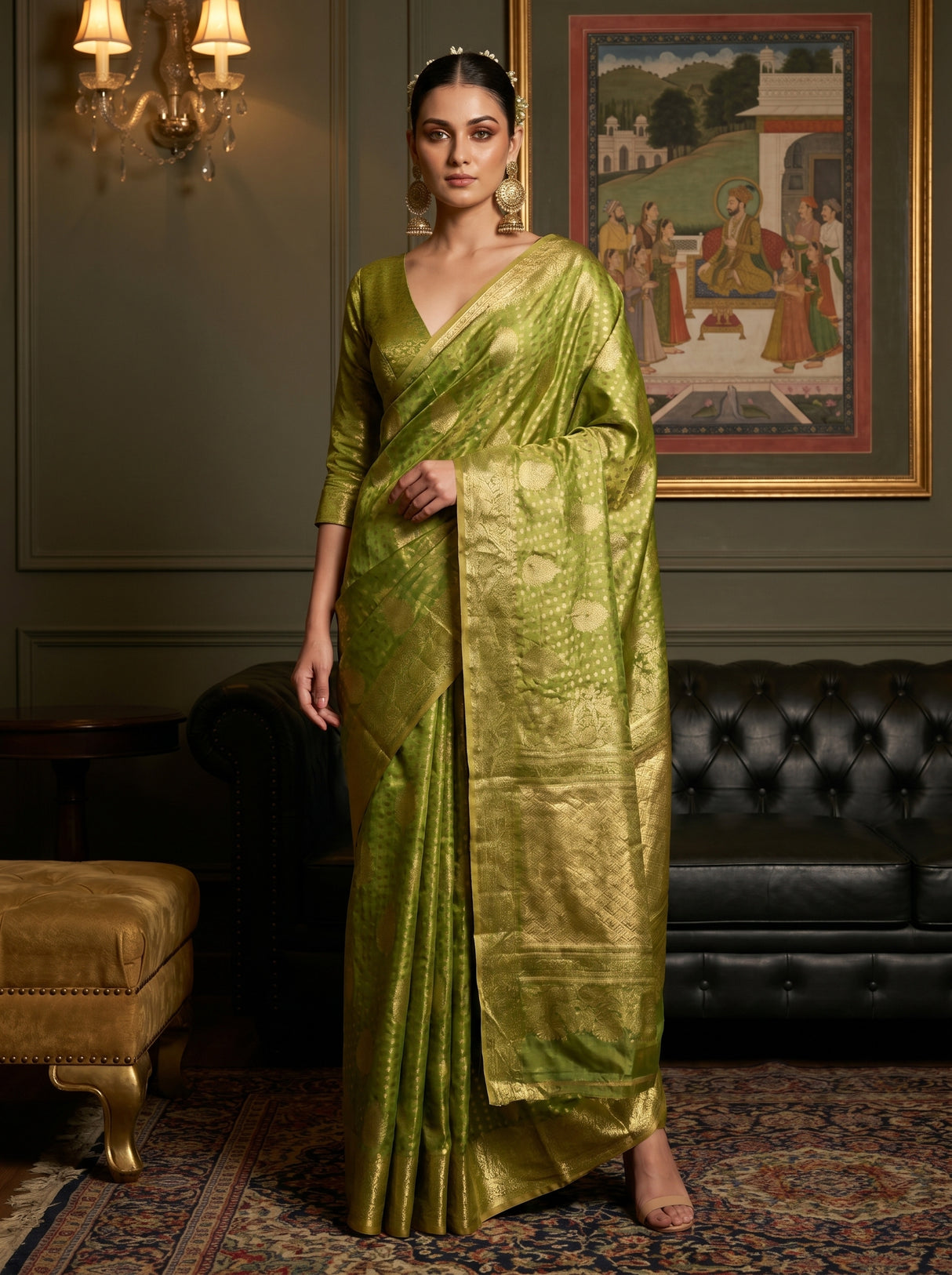 MIMOSA Olive Kanjivaram Art Silk Saree — Mannequin draped view