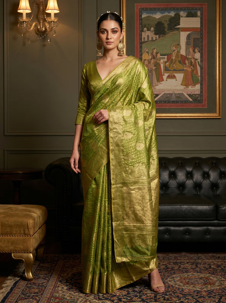MIMOSA Olive Kanjivaram Art Silk Saree — Mannequin draped view