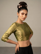 MIMOSA Olive Kanjivaram Art Silk Saree — blouse close-up