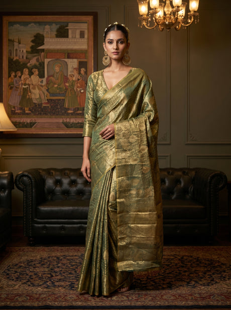 MIMOSA Rama Kanjivaram Art Silk Saree — Mannequin draped view