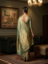 MIMOSA Rama Kanjivaram Art Silk Saree — Unstitched blouse fabric detail