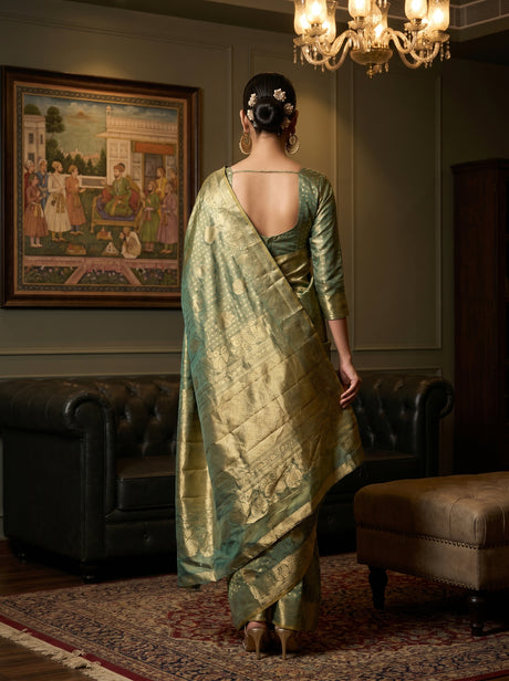 MIMOSA Rama Kanjivaram Art Silk Saree — Unstitched blouse fabric detail