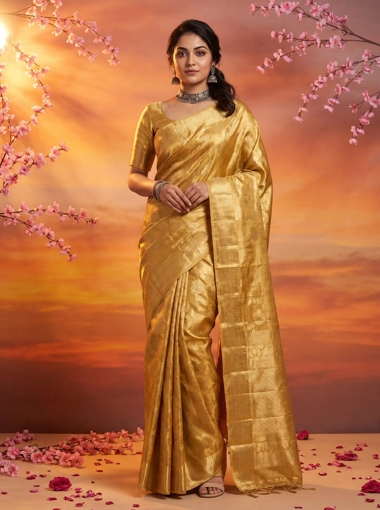 MIMOSA Chikoo Kanjivaram Art Silk Saree — Mannequin Draped View