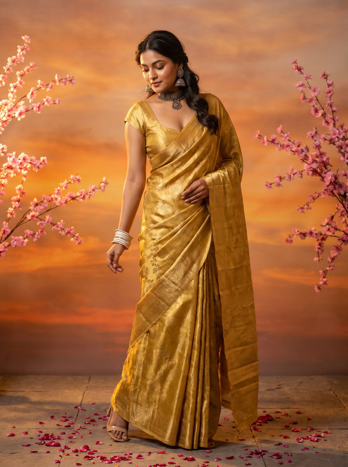 MIMOSA Chikoo Kanjivaram Art Silk Saree — pose 7 styling detail