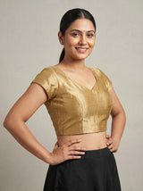 MIMOSA Chikoo Kanjivaram Art Silk Saree — blouse close-up