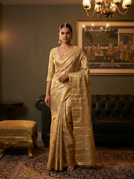 MIMOSA Mustard Kanjivaram Art Silk Saree — Mannequin Draped View