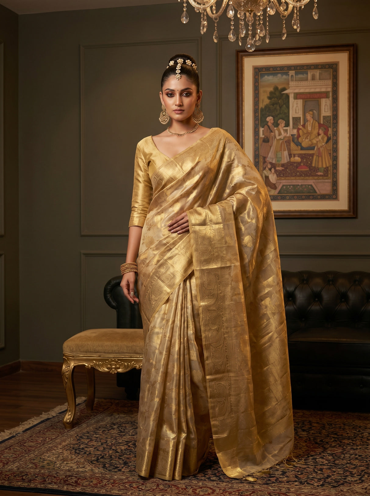 MIMOSA Mustard Kanjivaram Art Silk Saree — pose 10 styling detail
