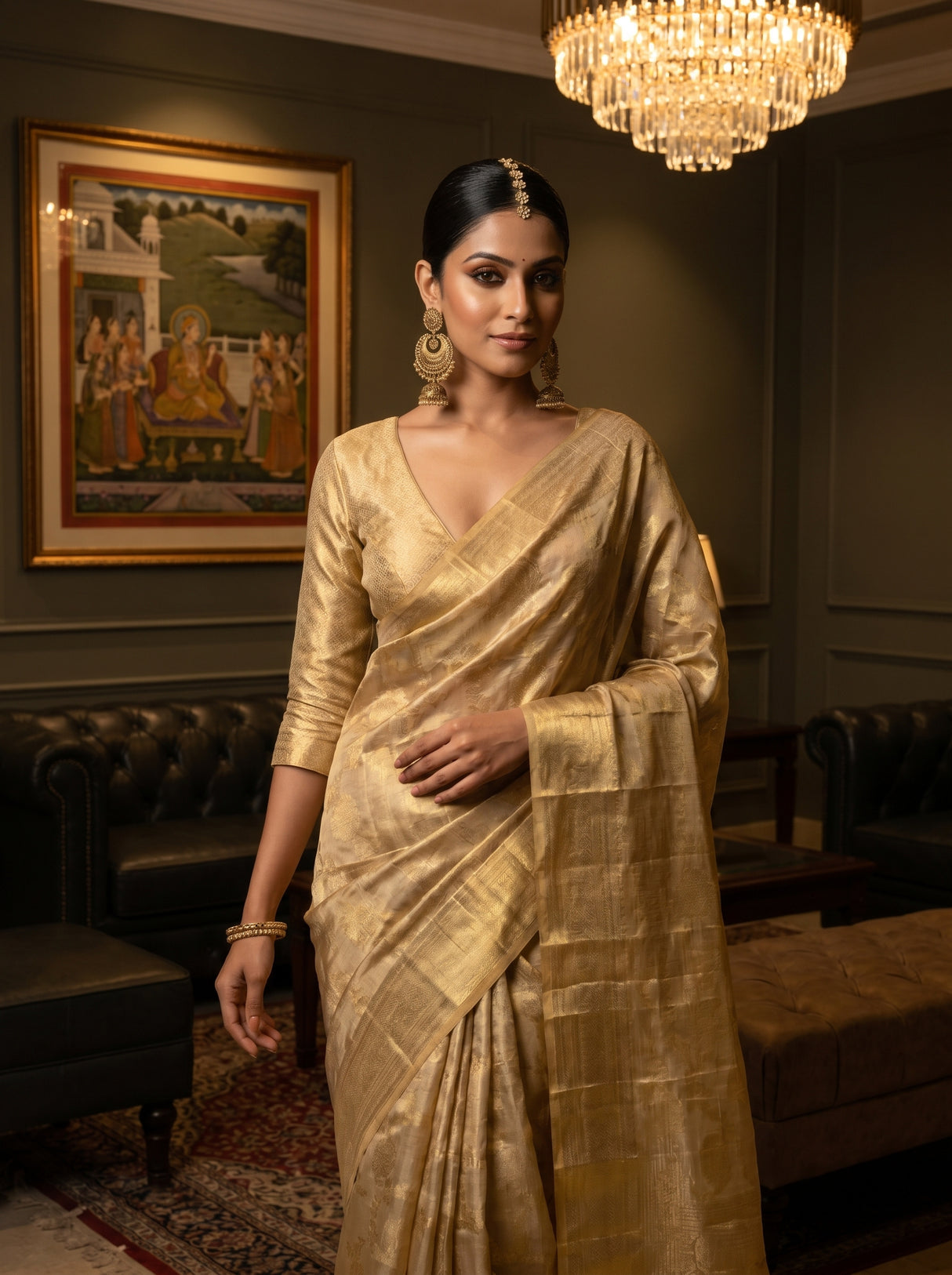 MIMOSA Mustard Kanjivaram Art Silk Saree — pose 4 styling detail