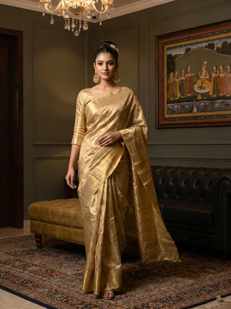MIMOSA Mustard Kanjivaram Art Silk Saree — pose 6 styling detail