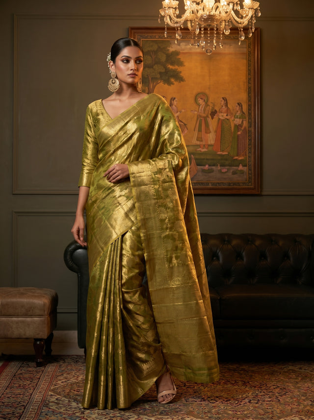 MIMOSA Olive Kanjivaram Art Silk Saree — Mannequin Draped View