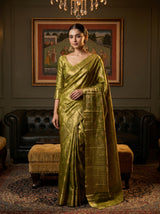MIMOSA Olive Kanjivaram Art Silk Saree — Full View on Model