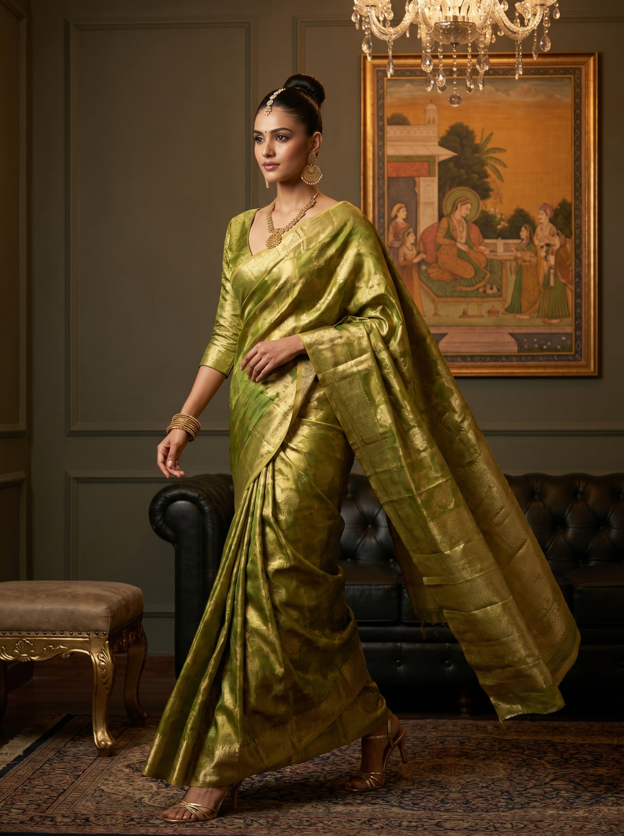 MIMOSA Olive Kanjivaram Art Silk Saree — pose 7 styling detail